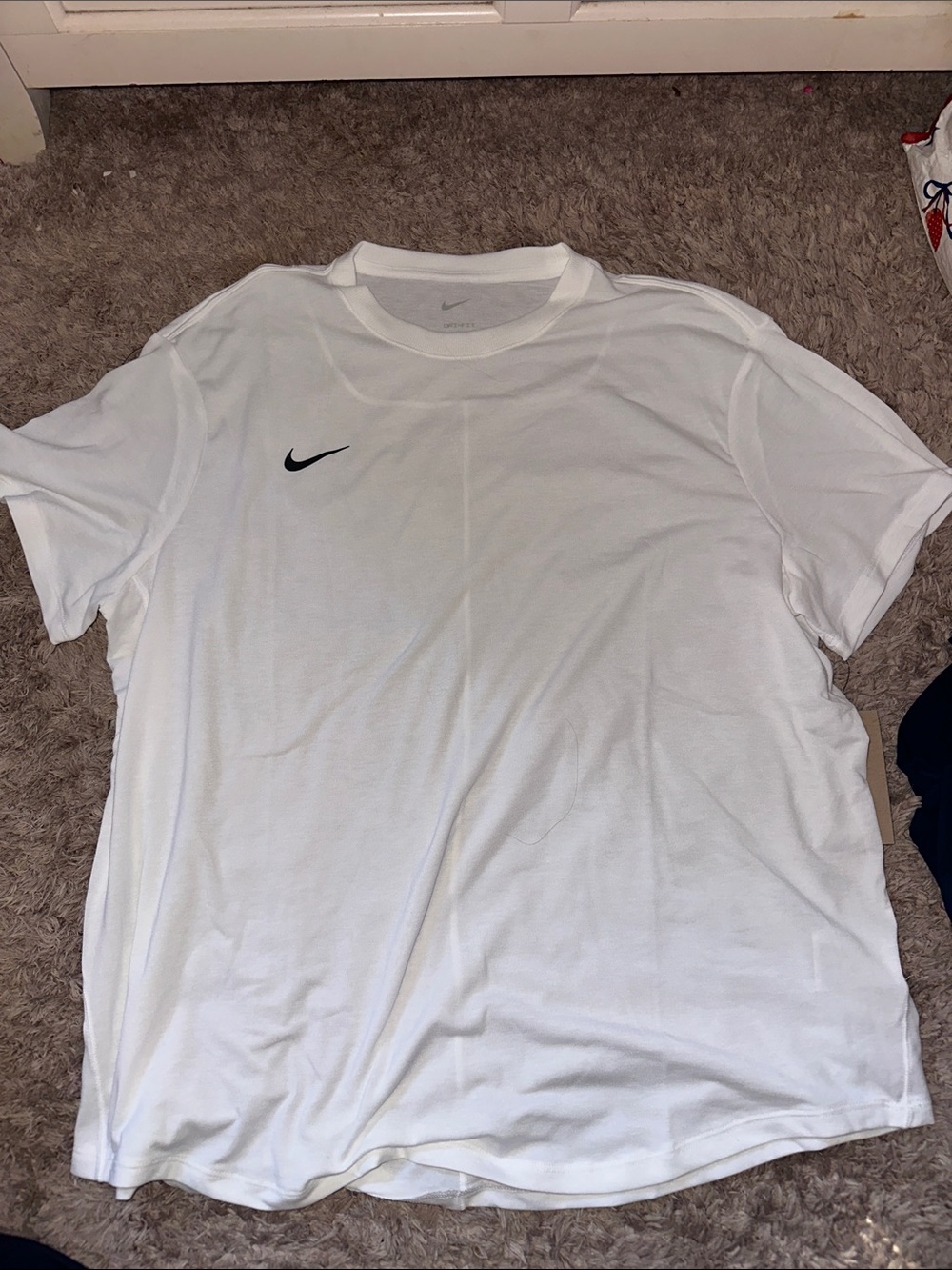 Nike White Short Sleeve Dri-FIT Crew Shirt with Black Swoosh